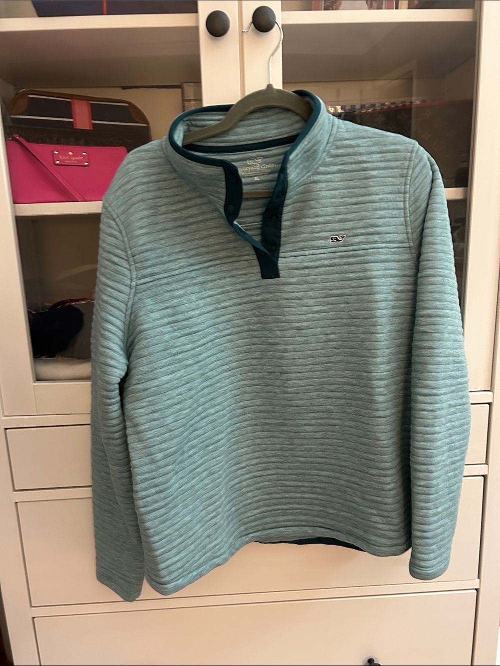 Vineyard Vines Light Teal Quilted Zip-Up Pullover